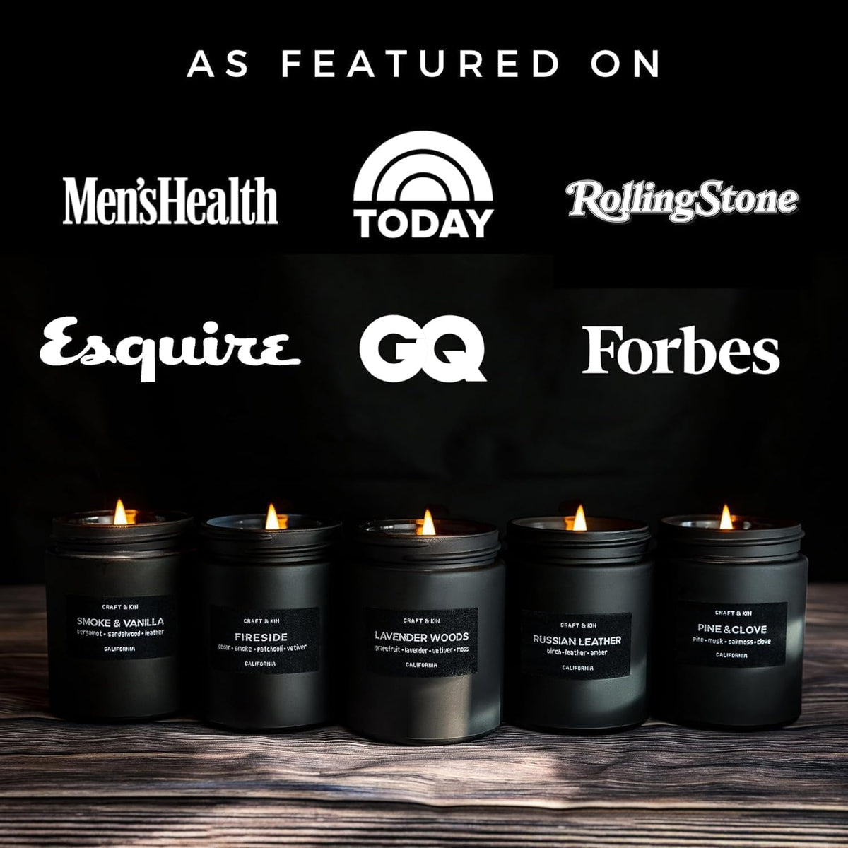 Premium Pine & Clove Scented Candle – Long Lasting, 45 Hour Burn Time – Luxury Black Natural Soy Scented Candle for Men with Wood Wick – Room Decor and Aromatherapy – 7.6 Oz