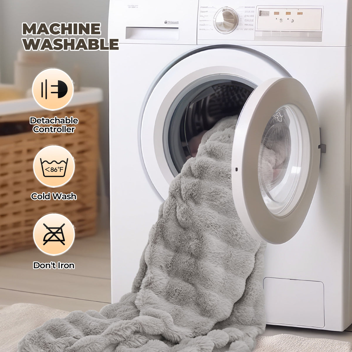 Electric Throw Blanket 50"X60", Faux Fur Heated Throw, 6 Heating Levels, 4 Hours Timer, Gray