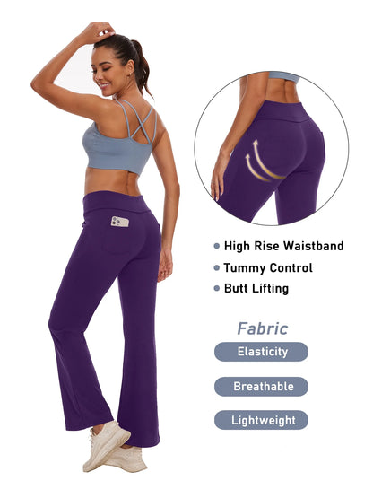 Flare Yoga Pants Workout Leggings with Pockets High Waist Flare Lightweight Activewear for Women