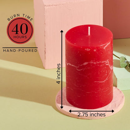 Red 3X4 Rustic Unscented Pillar Candles, Set of 3, Fall and Christmas Decor