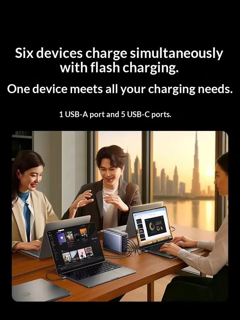 X759 Gan Charger 500W 6-Port Desktop Charging Station 5 USB-C 1 USB-A PD 240W Max for Laptops Macbook Phones Tablets