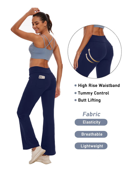 Women Yoga Pants Workout Leggings with Pockets High Waist Bootcut Flare Lightweight Activewear