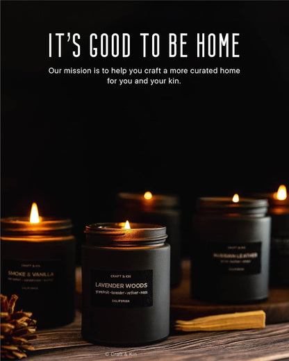 Premium Pine & Clove Scented Candle – Long Lasting, 45 Hour Burn Time – Luxury Black Natural Soy Scented Candle for Men with Wood Wick – Room Decor and Aromatherapy – 7.6 Oz