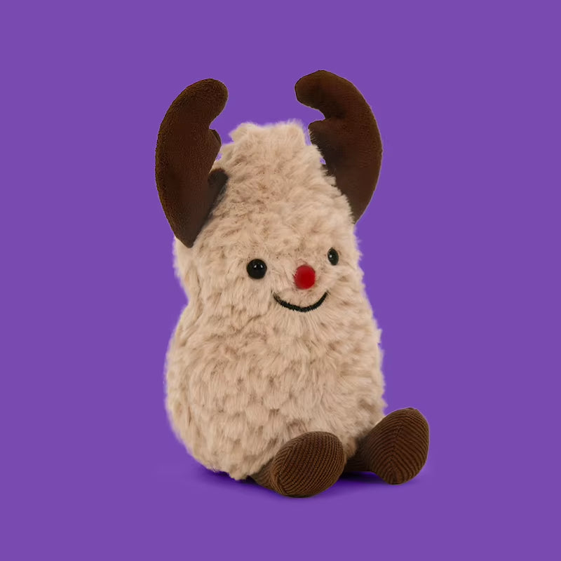 17Cm Christmas Peanut & Reindeer Plush Toys Fuzzy Stuffed Animals with Antlers Red Nose Scarf Soft Doll for Kids Gift Home Decor