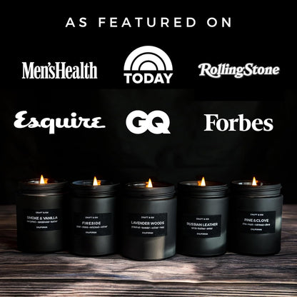 Premium Pine & Clove Scented Candle – Long Lasting, 45 Hour Burn Time – Luxury Black Natural Soy Scented Candle for Men with Wood Wick – Room Decor and Aromatherapy – 7.6 Oz