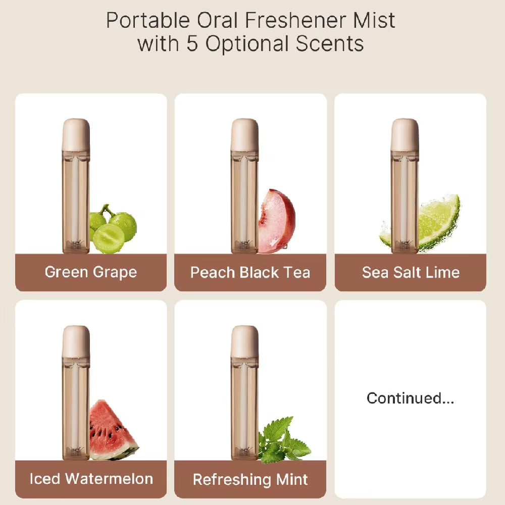 ZDEER PW16 Rechargeable Probiotic Oral Spray Cool Breath Mist, 10ML Refill Cartridges 5 Natural Flavors Portable Oral Care Gift