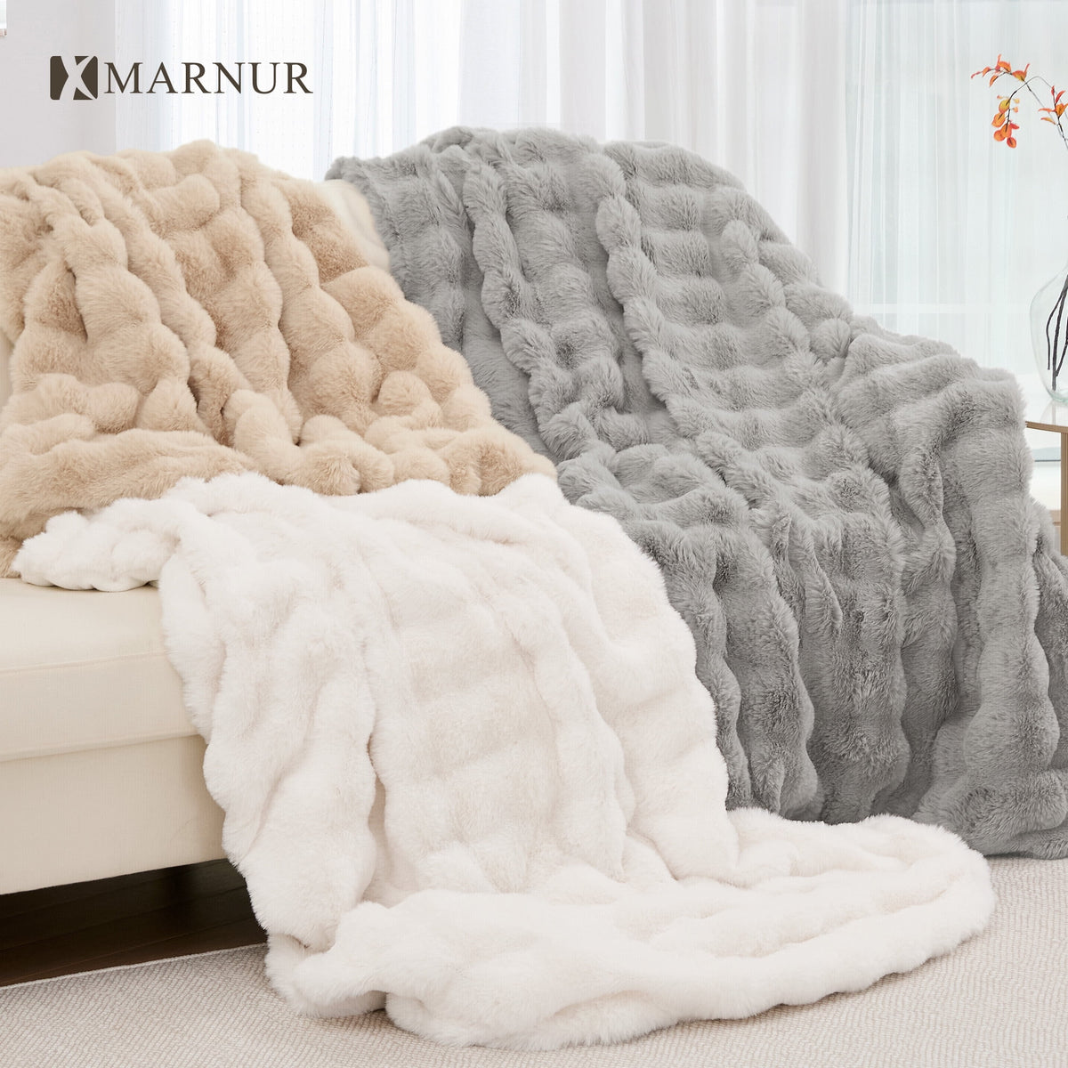 Electric Throw Blanket 50"X60", Faux Fur Heated Throw, 6 Heating Levels, 4 Hours Timer, Gray