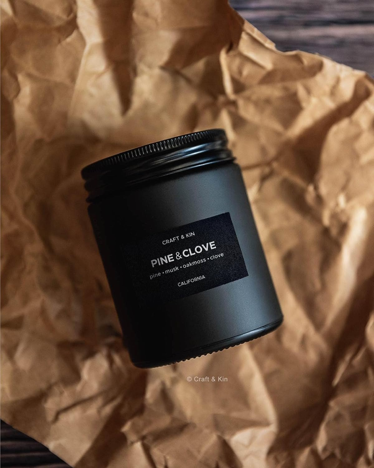 Premium Pine & Clove Scented Candle – Long Lasting, 45 Hour Burn Time – Luxury Black Natural Soy Scented Candle for Men with Wood Wick – Room Decor and Aromatherapy – 7.6 Oz